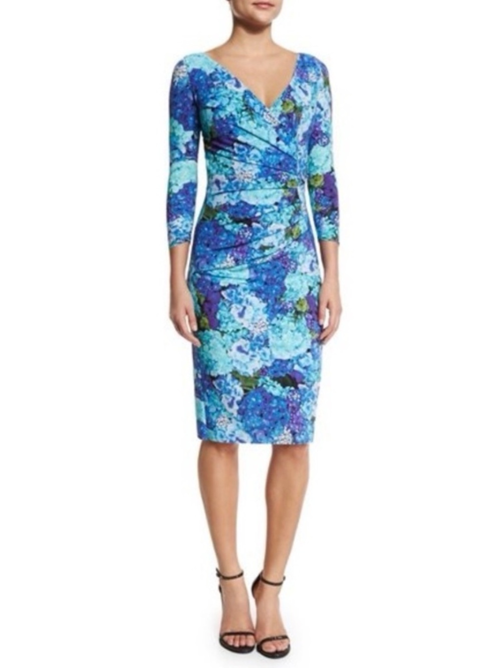 Chiara Boni La Petite Robe Sania Ruched Floral Cocktail Dress Hydrangea 46 10